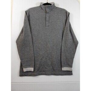 Haggar Mens M Gray Black Striped 1/4 Zip Long Sleeve Mock Neck Pullover Sweater